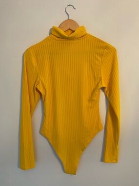 Yellow Ribbed Long Sleeve Turtleneck Bodysuit